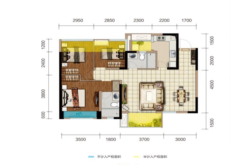 新房 绿地悦蓉公馆 户型图   3栋标准层b2户型 居       室: 3室2厅2