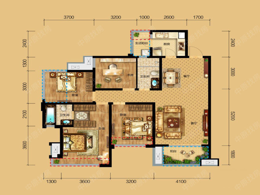 新房 保利大都汇 户型图   d4户型 居       室: 4室2厅2卫1厨 建筑