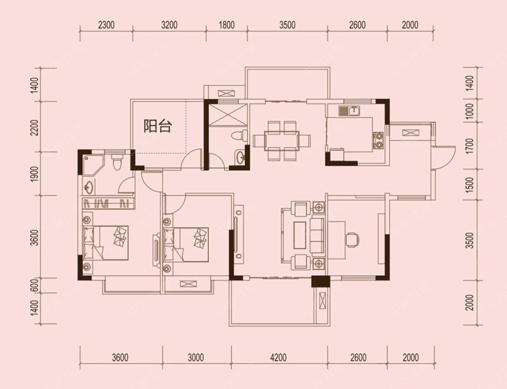 新房 美丽洲 户型图   (待售) 居       室: 3室2厅2卫1厨 建筑