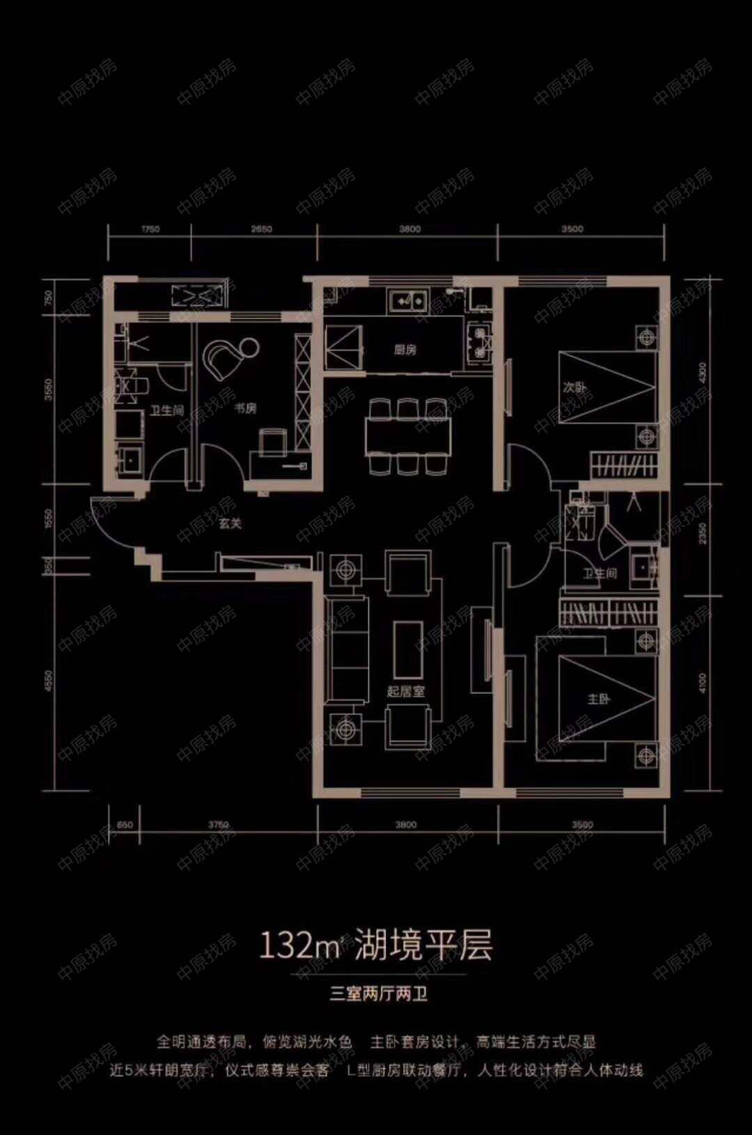 新房 融创星耀五洲 户型图   湖镜平层 居       室: 3室2厅2卫1厨