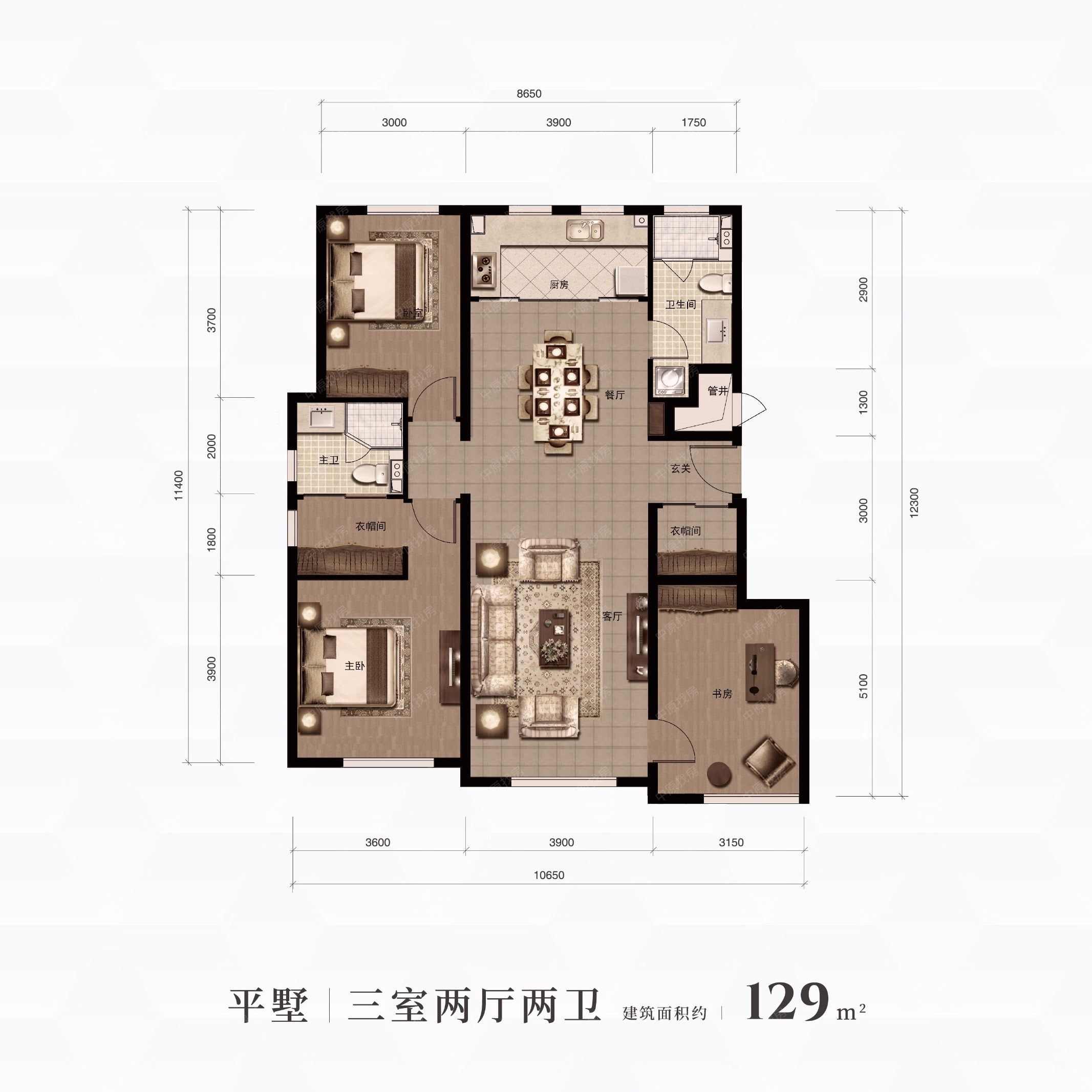 新房 融创城 户型图   平墅129平米 查看原图 3室2厅2卫1厨 居