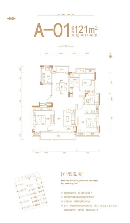 新影华翔城   a-1 居 室:3室2厅2卫1厨 建筑面积:约121平 了解户型